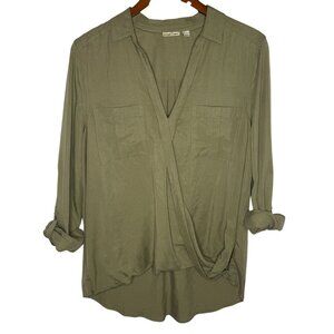 Anthropologie Holding Horses Celina Wrap Top army green Size 12